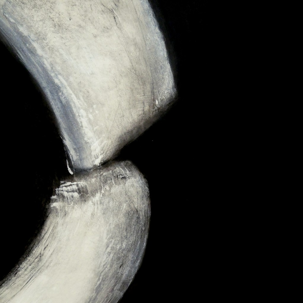 détail d'une peinture, enso clair sur fond noir