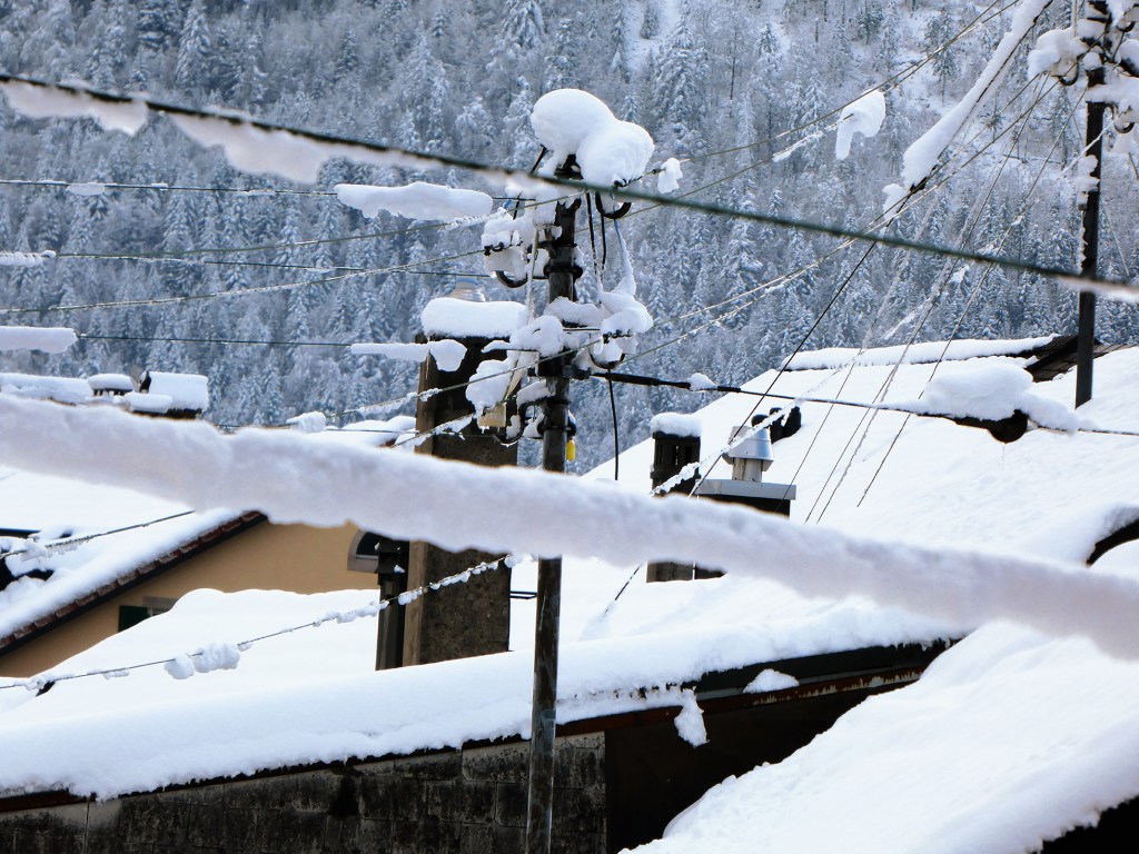 toits et fils enneigés